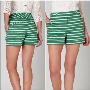 Anthropologie Meadow Rue Green Striped Shorts Size 2